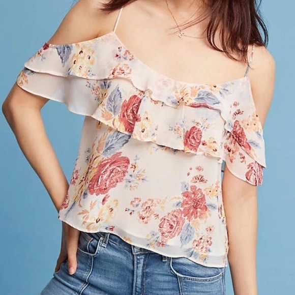Anthropologie Tops - Anthropologie Harlyn Rosalyn Ruffled Off Shoulder Floral Cami Top Small